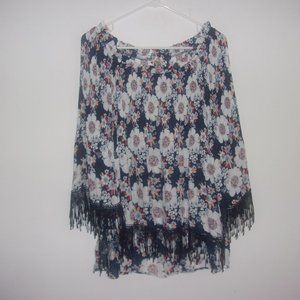Fringed floral peasant top